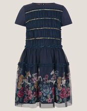 Unicorn Sequin Frill Dress, Blue (NAVY), large
